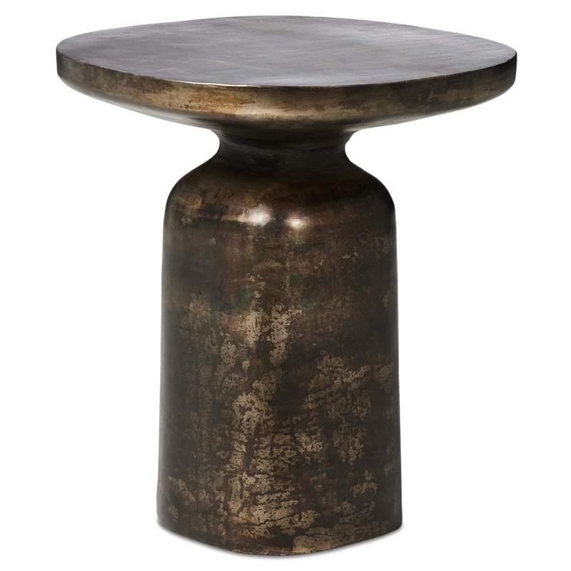 End Table with Pitted Texture in Distressed Bronze, Industrial Metal Side Table