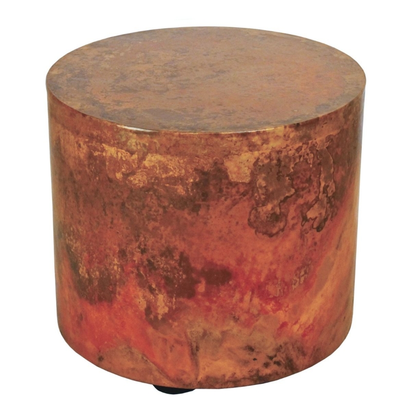 End Table with Polished Hammered Metal Finish and Drum Silhouette