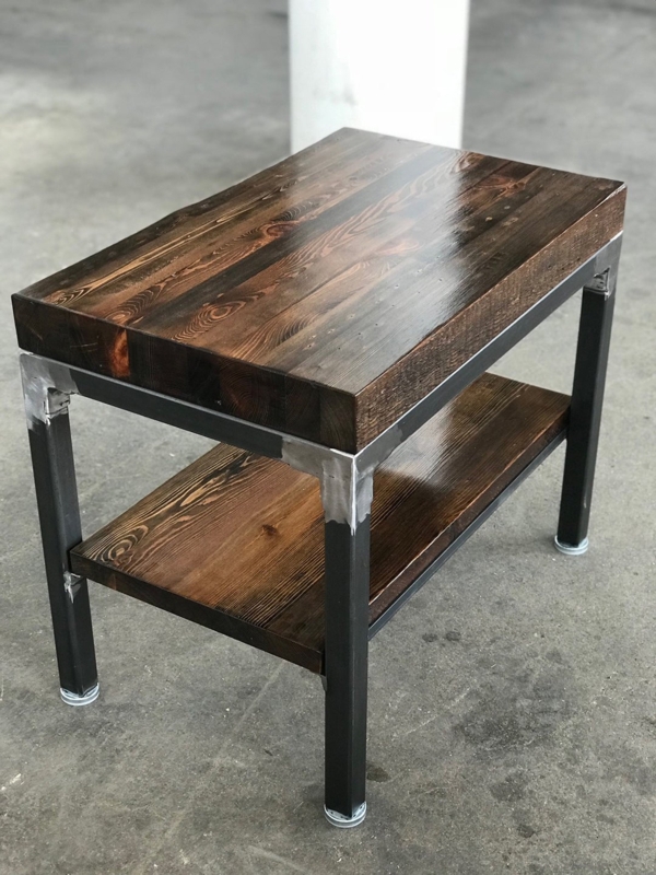 End Table with Reclaimed Wood Texture, Chunky Block Legs, Rustic Style