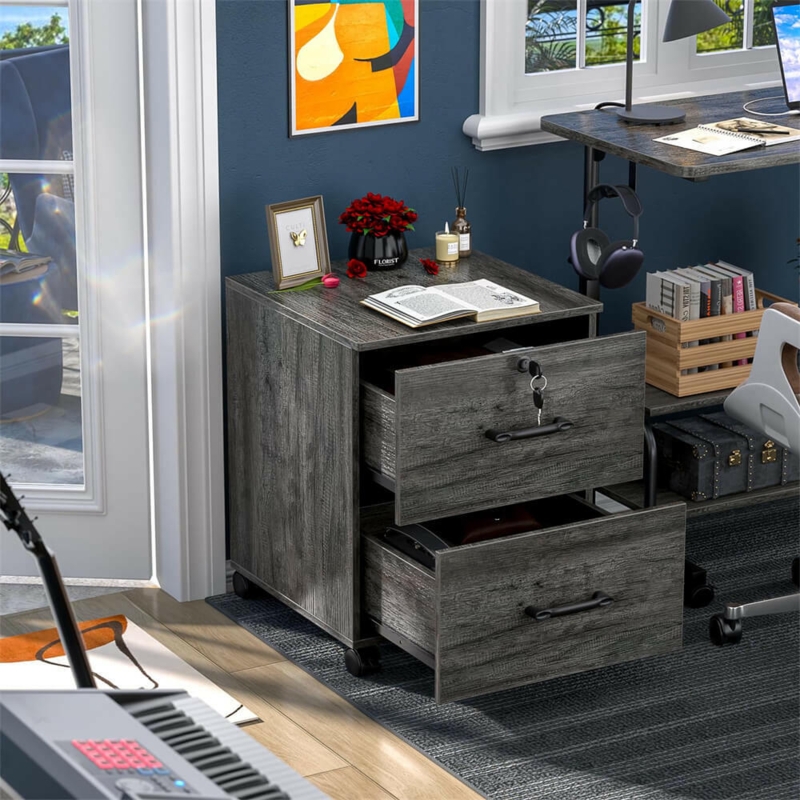 End Table with Rolling Casters, Grey Cushioned Top and Storage Bin
