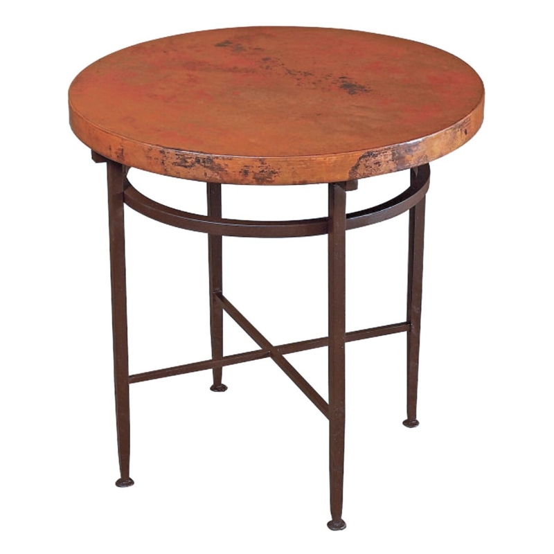 End Table with Round Hammered Metal Top and Tripod Base