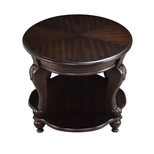 End Table with Round Top and X-Base Leg Design in Espresso Finish