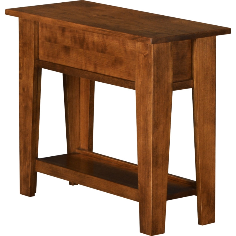 End Table with Slatted Shelf Shaker Style Side Table Drawer Wood Finish