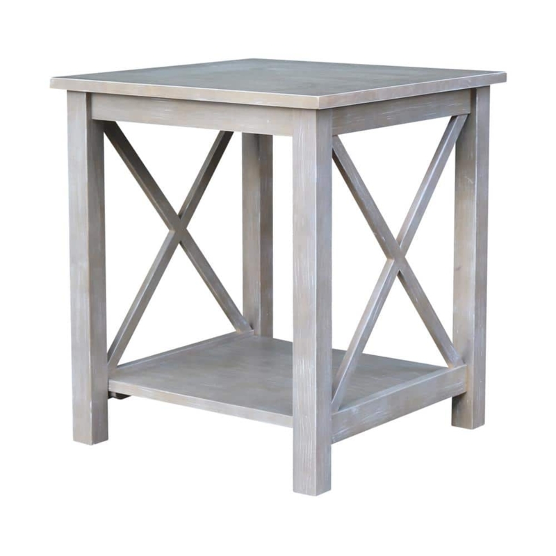 End Table with Slatted Storage Shelf, Weathered Taupe Finish