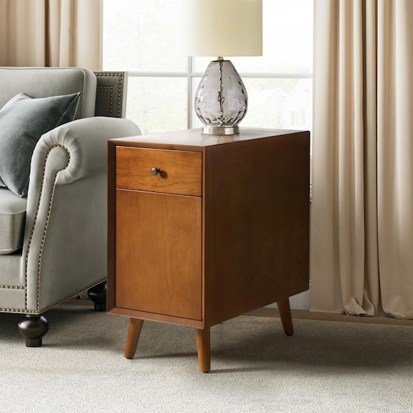 End Table with Splayed Tapered Legs, Acorn Mid-Century Charging Station