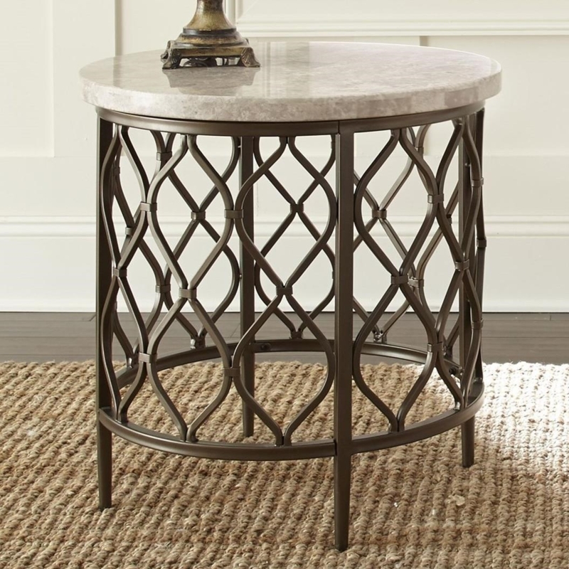 End Table with Stone Like Mosaic Top, Traditional Round Accent Table