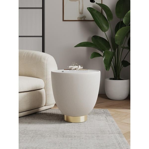 End Table with Stone-Like Top and Upholstered Drum Base