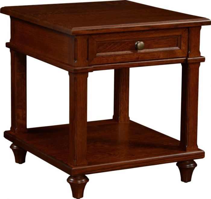 End Table with Tapered Legs, Espresso Finish, Single Drawer, Lower Shelf