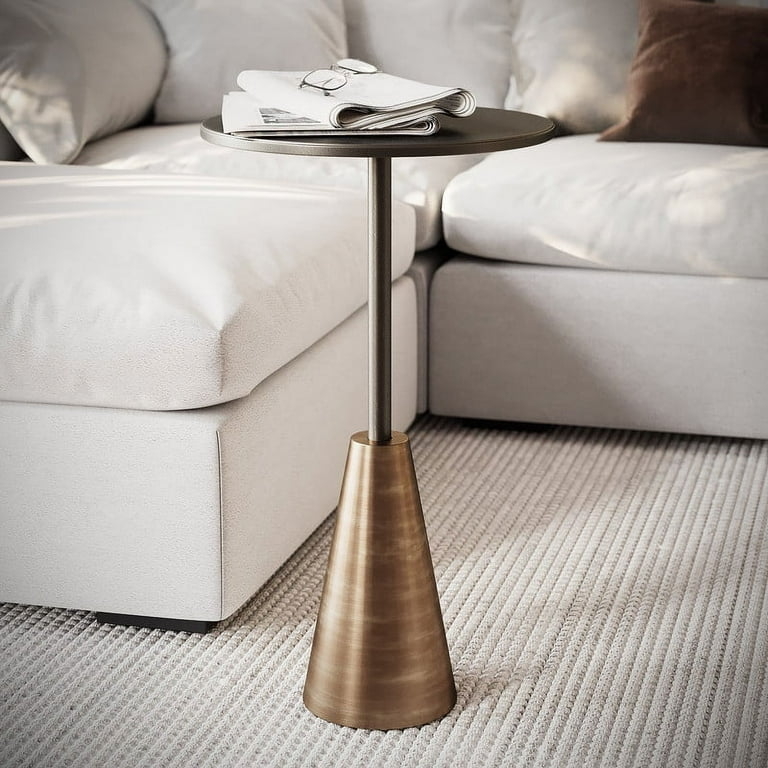 End Table with Tapered Pedestal Base in Antique Bronze, Bronze Accent Table