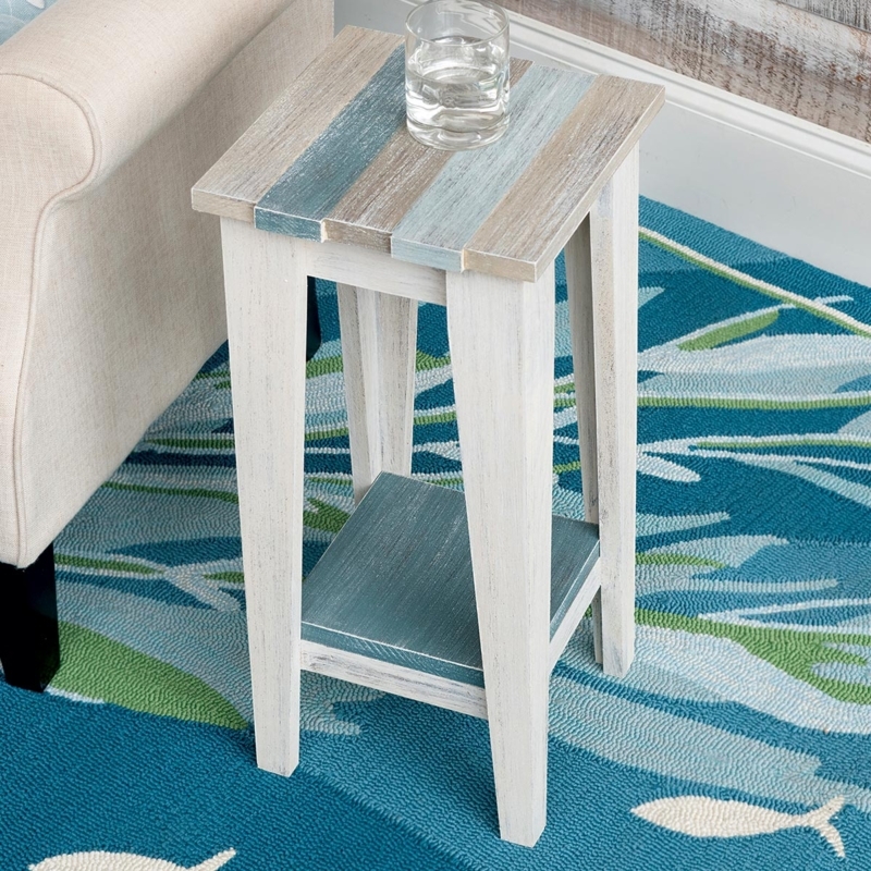 End Table with Teal Grey Top and Tripod Base, Misty Blue Side Table
