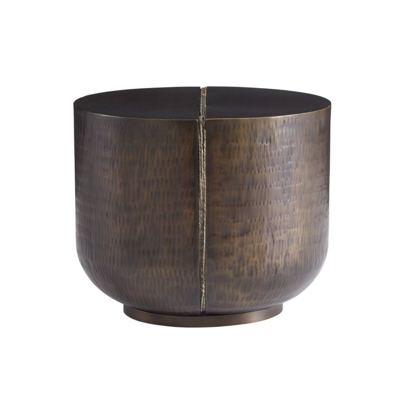 End Table with Thick Textured Rim in Antique Bronze, Rustic Metal Living Room Table