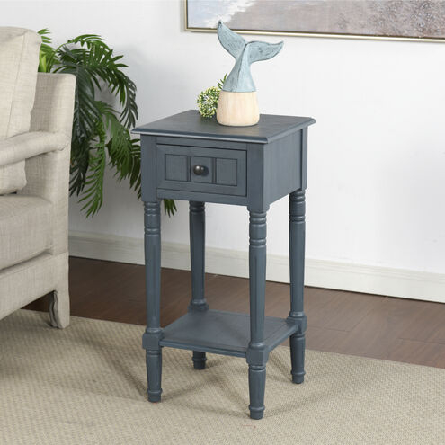 End Table with Two Drawers, Narrow Profile, Antique Navy Blue Finish