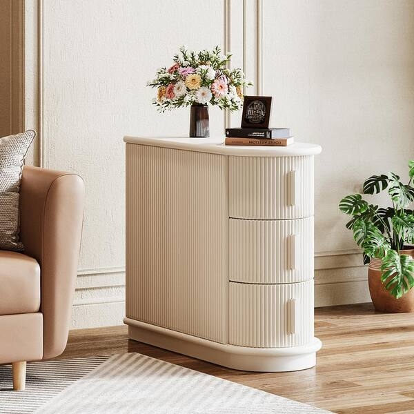 End Table with U-Shaped Frame, White Modern Three Drawer Storage