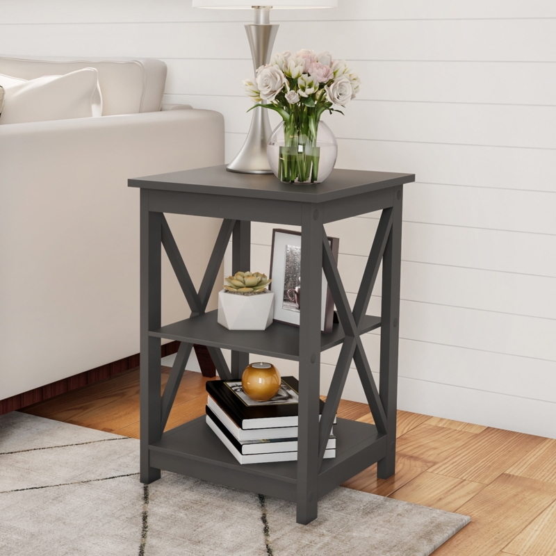 End Table with X-Base Design, Modern Farmhouse Styling