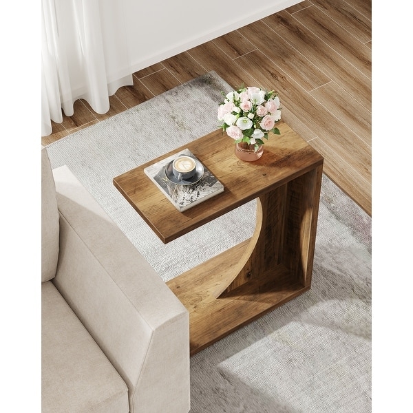 End Table Wood Grain Texture C-Shaped Frame Space-Saving Table