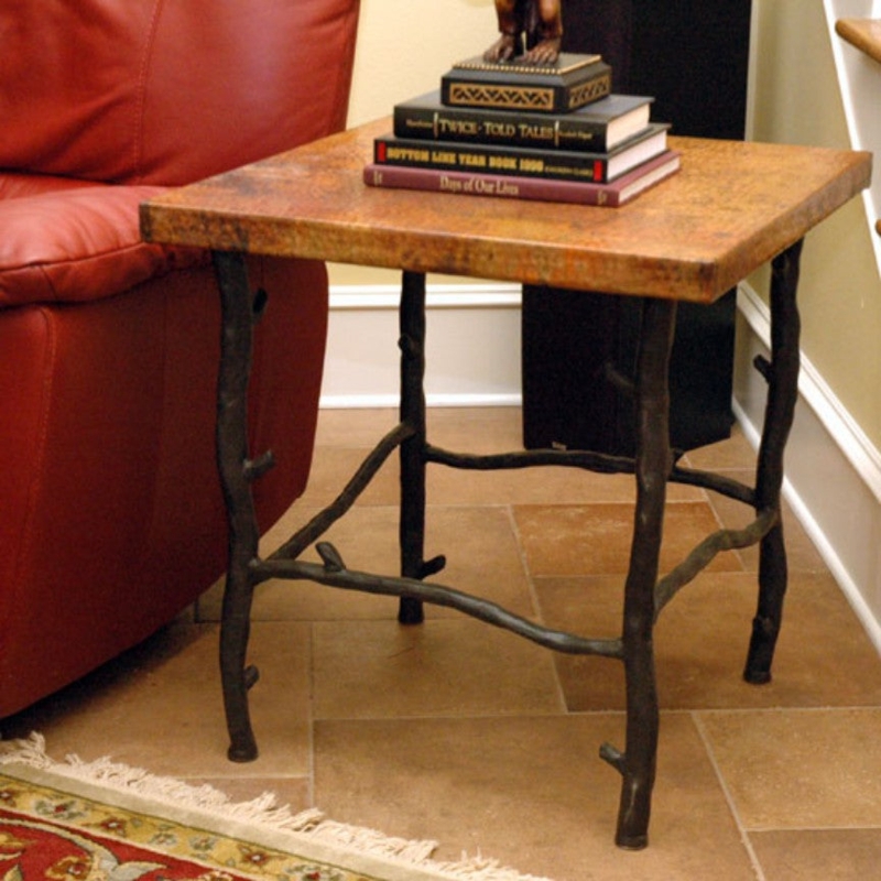 End Table Wrought Iron with Slatted Metal Top and Branch Like Legs