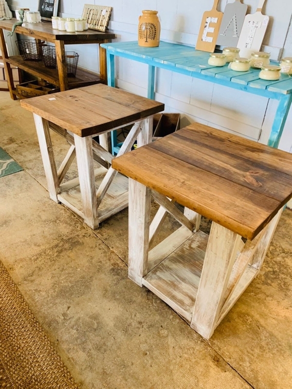 End Table X-Base Distressed White Provincial Brown Square Top