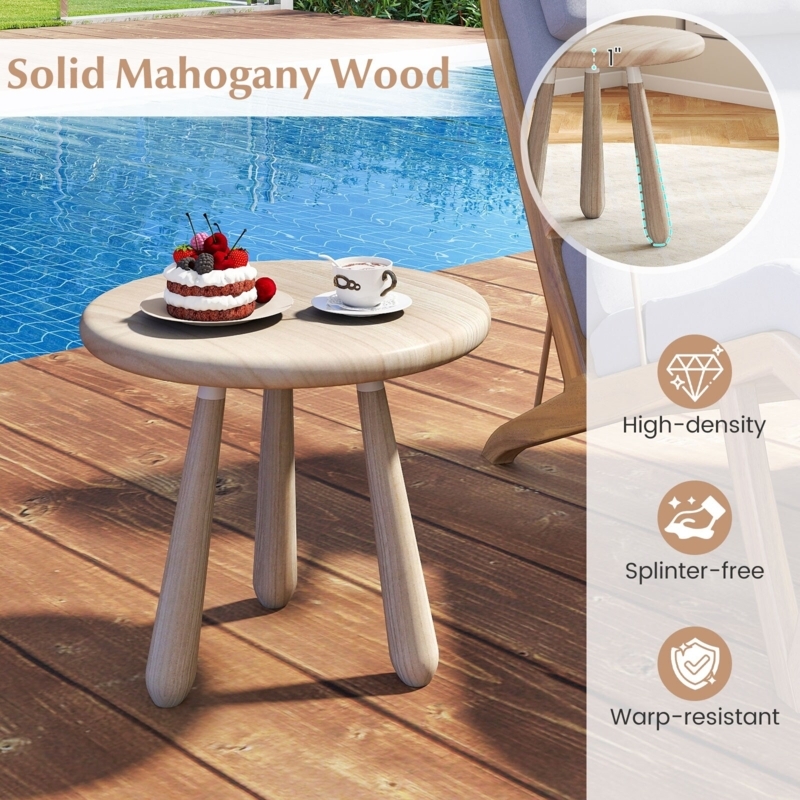 End Table X-Frame Base Round Slatted Top Reddish Brown Wood Outdoor Patio