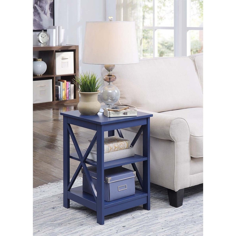 End Table X Frame Sides Three Tier Open Shelving Espresso Transitional