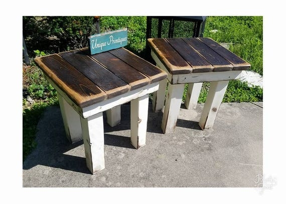 End Table X-Side Braces Two-Tone Finish Square Top Lower Shelf