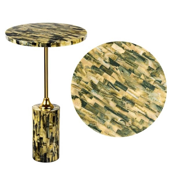 End Table Yellow Marbled Top On Black Cross Base
