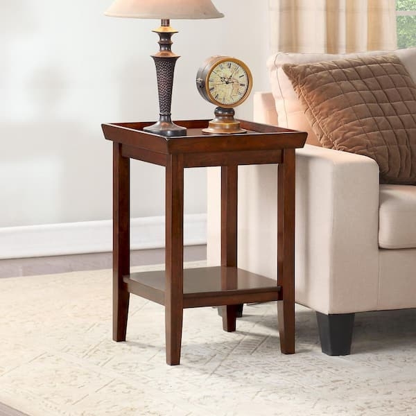 Espresso End Table with Storage Drawer and Square Top, Transitional Accent