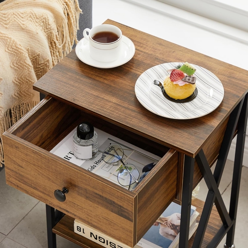 Espresso Nightstand Two Drawers with Recessed Pulls and Charging