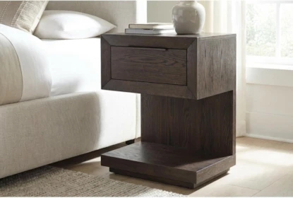 Espresso Nightstand with Built-In USB Ports and Charging Station