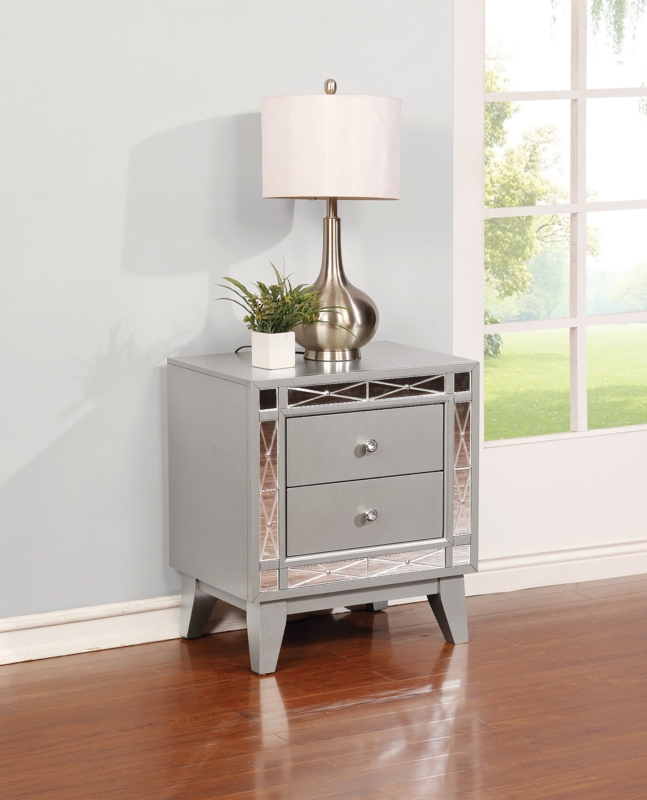 Espresso Nightstand with Mirrored Trim and Horizontal Pulls