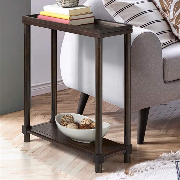 Espresso Side Table Set of 2 with Tapered Legs and Two Tiers