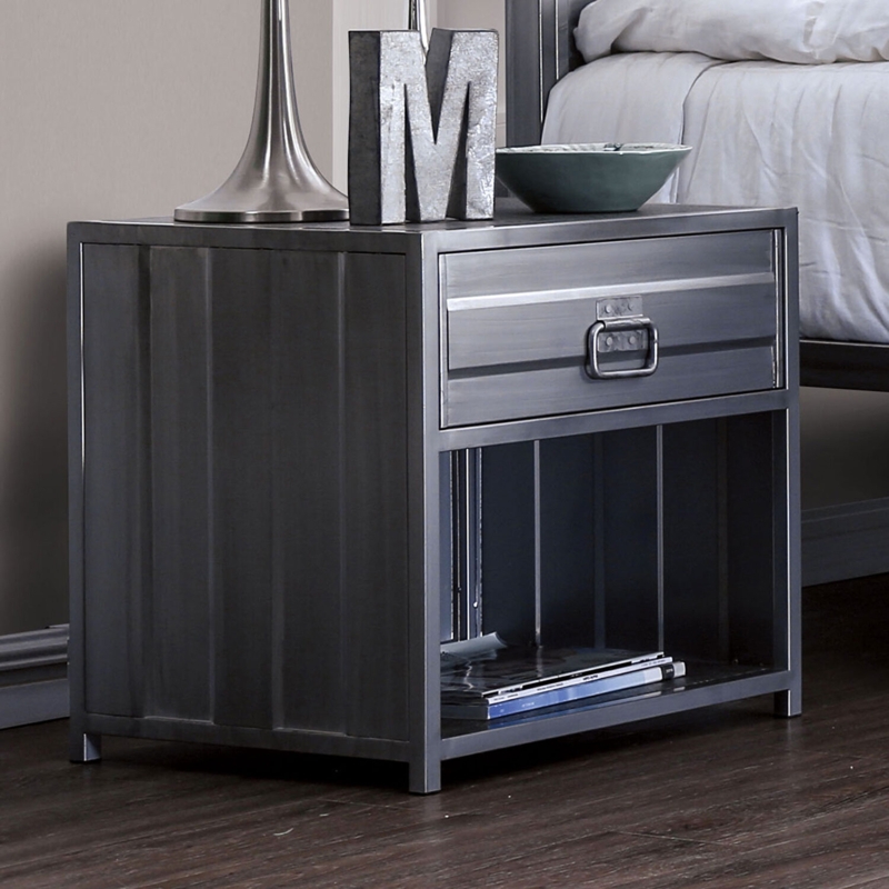 Espresso Wood Nightstand with Crocodile Texture and Turned Bun Feet