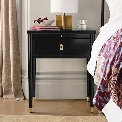 Espresso Wood Nightstand with Shelf and Gold Metal Ferrules