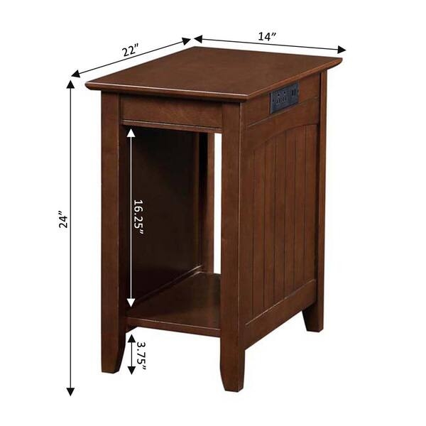 Espresso Wood Side Table with Charging Station and X-Frame Sides