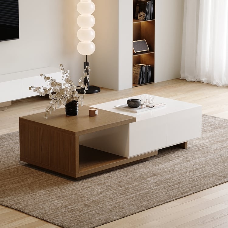 Extendable Coffee Table Two-Tone Finish Hidden Storage Drawers
