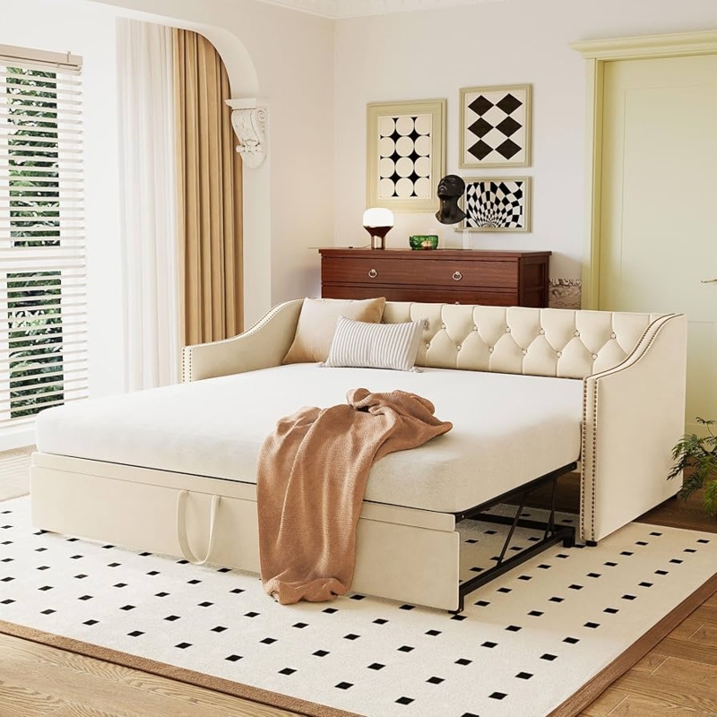 Extendable Upholstered Daybed with Pop Up Trundle