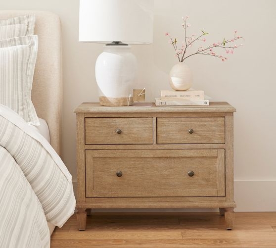 Extra Wide Nightstand with Cane Drawer Front Coastal Bedroom Styling