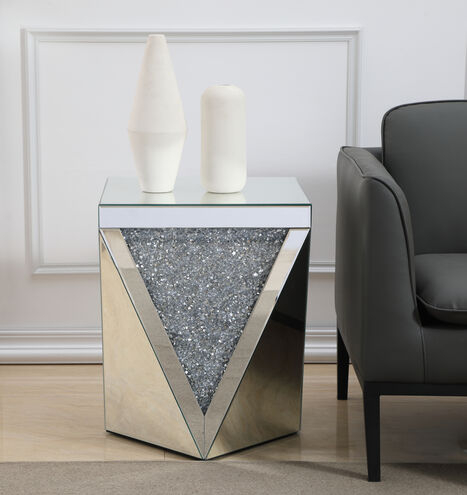 Faceted Mirrored End Table Pedestal Base Modern Design