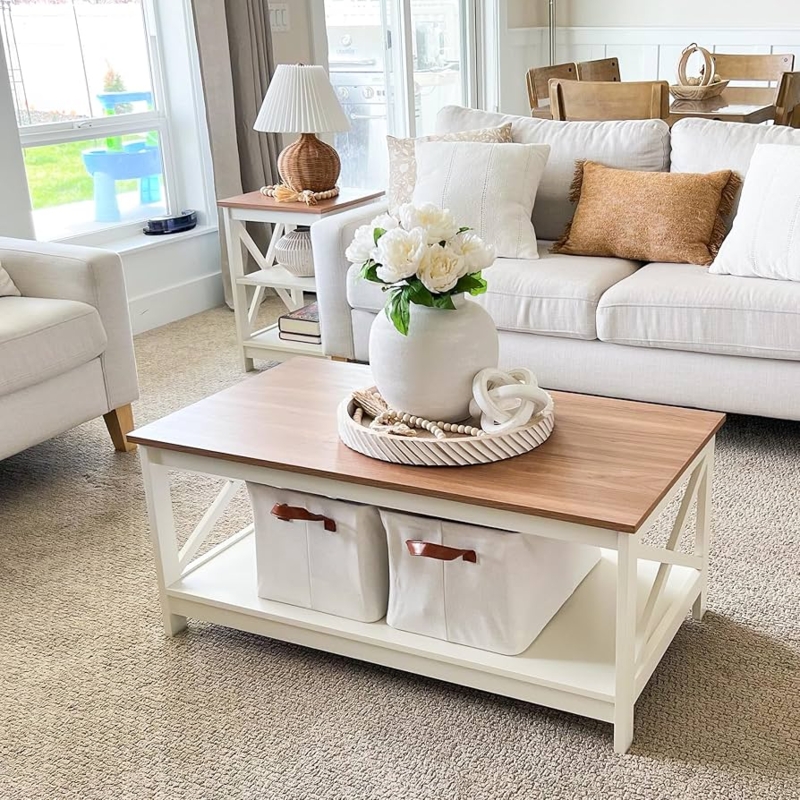 Farmhouse Coffee Table with X-Brace Sides and Two-Tone Finish