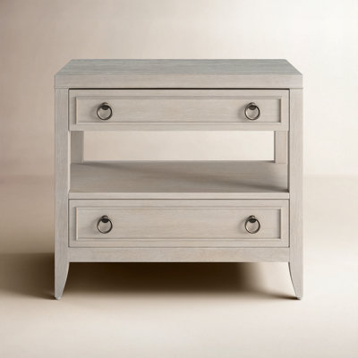 Farmhouse Distressed Off-White Nightstand with Cup Pulls