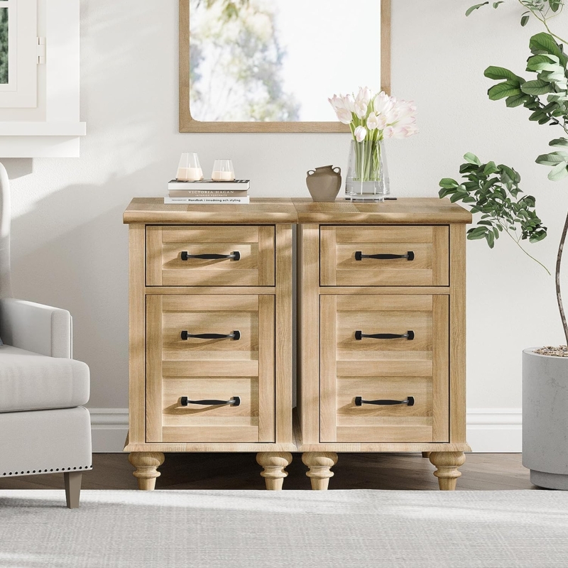 Farmhouse End Table White and Wood Top with Barn Door Cabinet