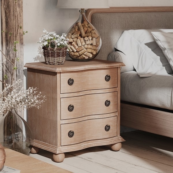 Farmhouse Nightstand Curved Bow Front Distressed Brown Wood Chest