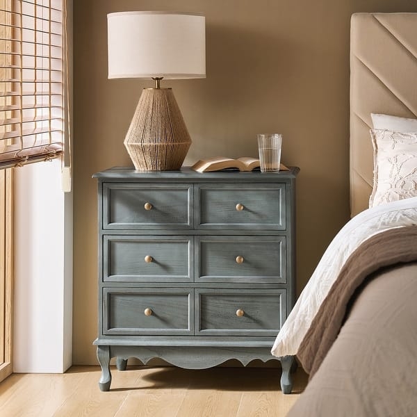 Farmhouse Nightstand Distressed Walnut Three Drawers Tapered Legs