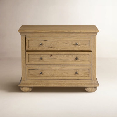 Farmhouse Nightstand with Distressed Wood Finish & Dark Cup Pulls