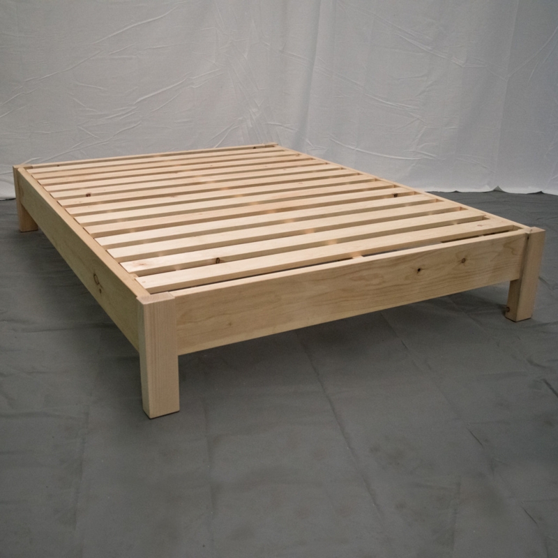 Farmhouse Platform Bed Low Profile Base Slat Headboard