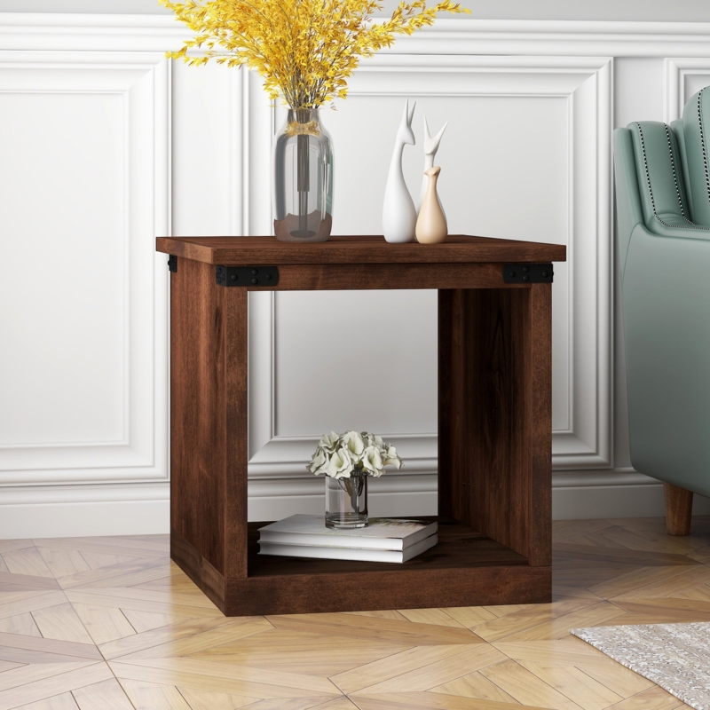 Farmhouse Square Side Table With Block Legs In Whiskey Finish