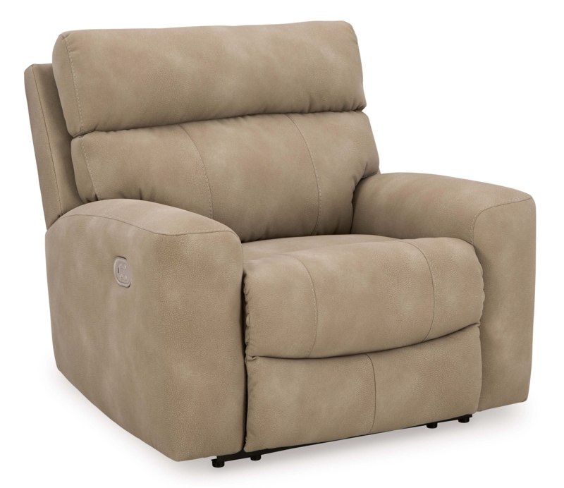 Faux Leather Power Recliner with Contrast Stitching in Sand