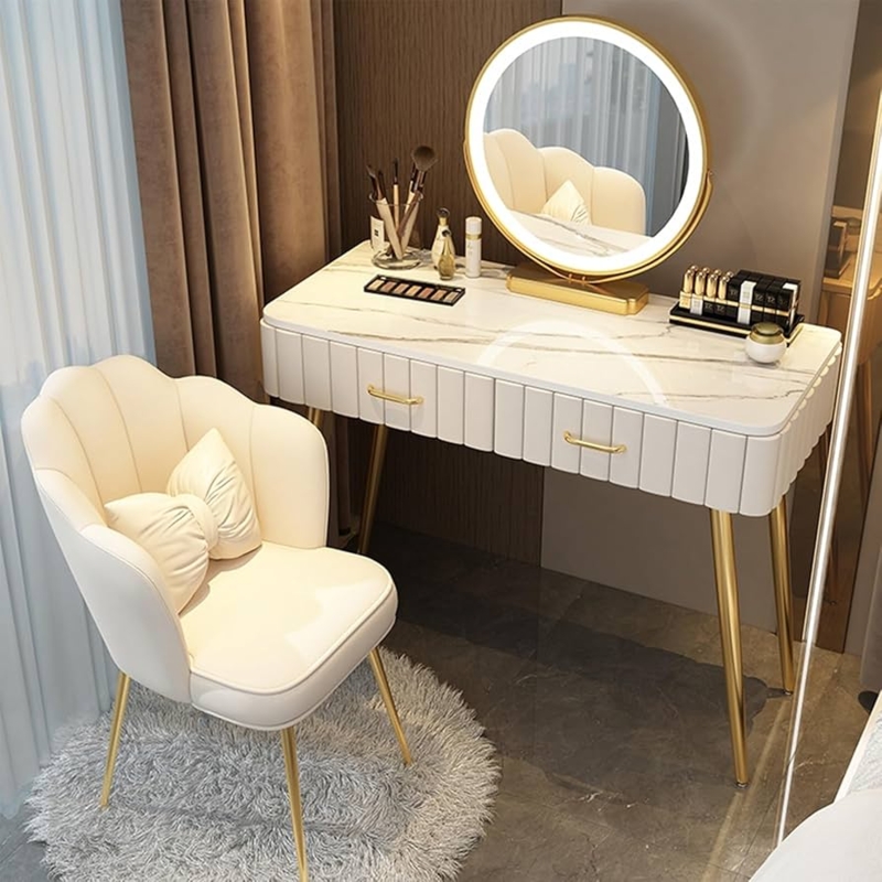 - FCDURACORE Modern Makeup Vanity Desk Set with Led Lights  Mirror and Cushioned Stool for Girls and Women Beige,Beige-80cm/31.5in