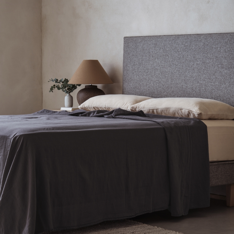 Flat Sheet, Charcoal Grey Linen Blend with Matte Slub Texture