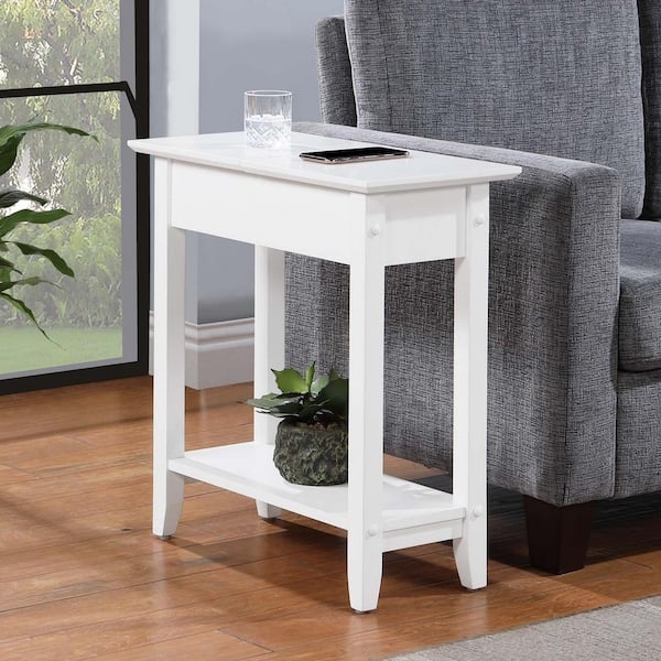 Flip Top End Table Tapered Legs Hidden Storage Compartment