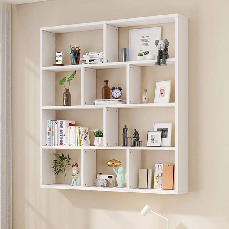 Floating Bookshelf Dark Wood Ladder Style Narrow Modern Wall Shelving